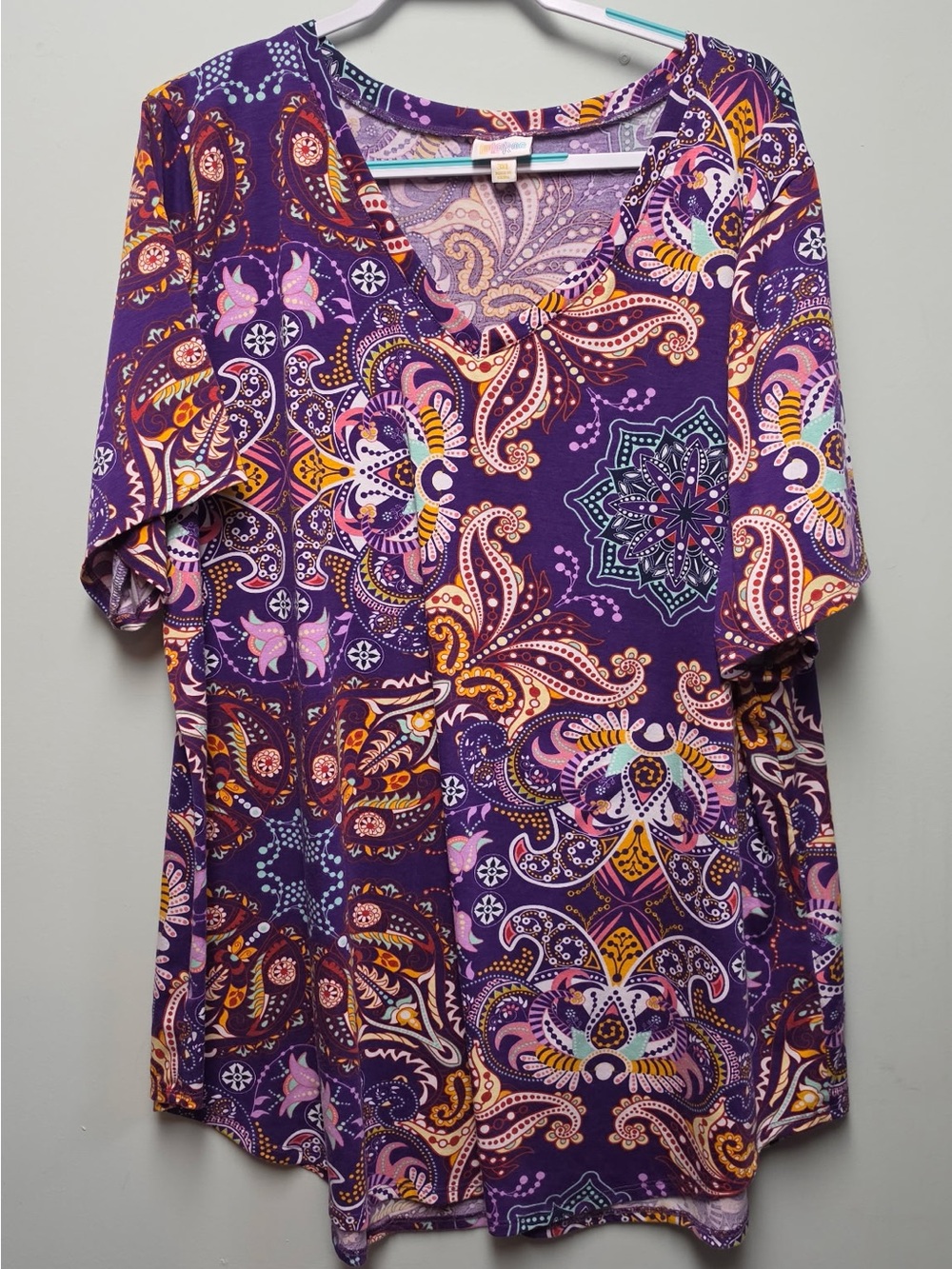 LuLaRoe Purple Paisley Tunic with Pink & Yellow Accents